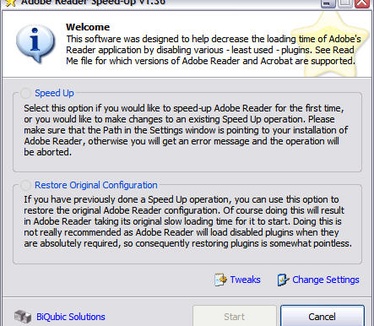 Adobe Reader SpeedUp 1.36 screenshot