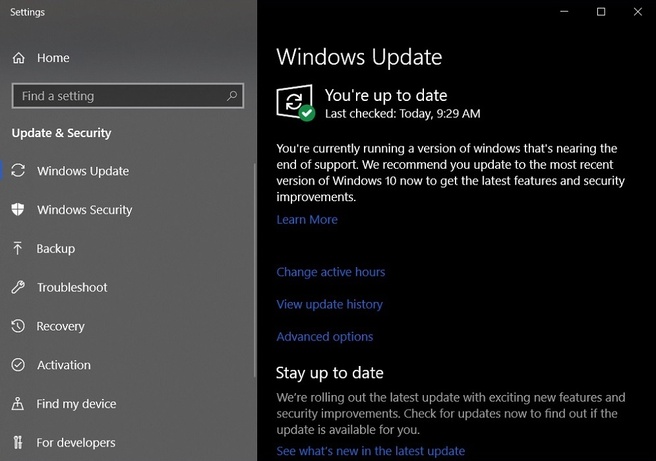 Windows 10-waarschuwing