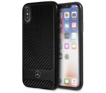 Mercedes-Benz Originele Carbon Fiber Aluminium Streep Back Cover Hoesje voor de Apple iPhone X - Zwart