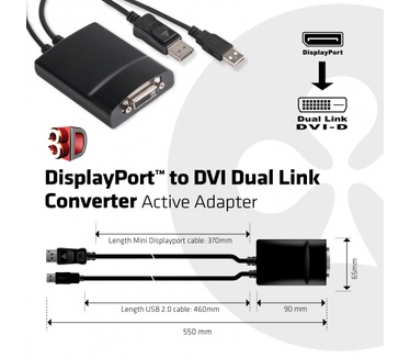Club 3D DisplayPort to active DVI-D Dual Link 330MHz Stereo 3D Gaming cable