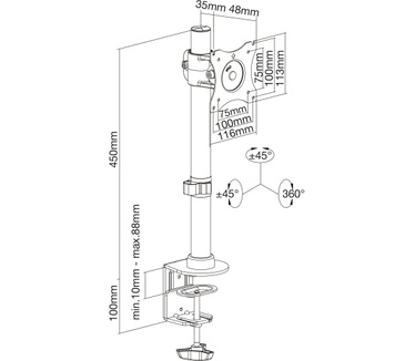 InLine 23108D tafelhouder voor LCD/LED-monitoren tot 69 cm (27 inch) max. 10 kg, zwart