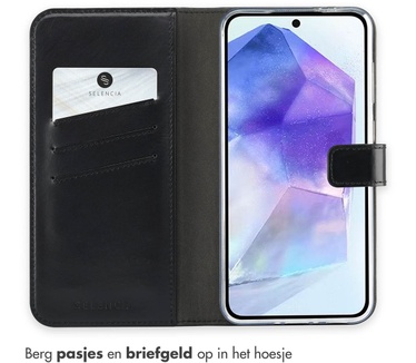 Selencia Echt Lederen Bookcase Samsung Galaxy A36 - Zwart