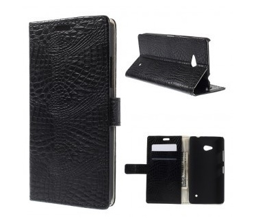 qMust Microsoft Lumia 640 wallet case - hoesje met stand - Crocodile Black