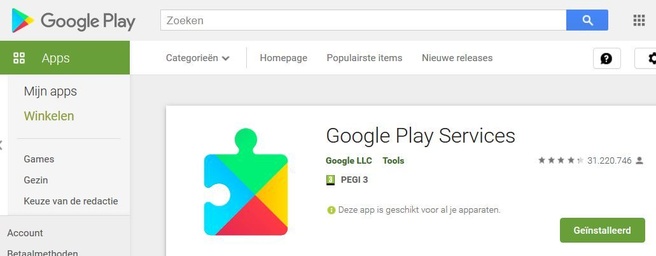 Google Play Services in Play Store
