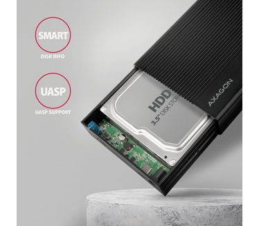 Axagon EE35-GTR USB-C 5Gbps - SATA 6G, 3.5 RIBBED box BLACK - USB Typ C