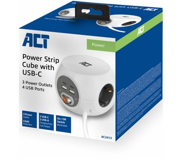 ACT Stopcont Kubus Dual USB USB-C Wit