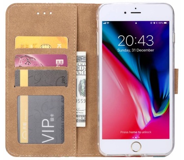 Rozen print lederen Bookcase hoesje voor de Apple iPhone 7 Plus - Roze (Apple iPhone 7 Plus) Roze