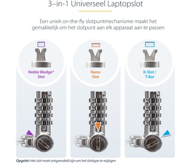 Startech.com 25-Pack Universeel Laptop Kabelslot 2m, Geserialiseerde Notebook Security Kabel, Compatibel met Noble Wedge®/Nano/K-Slot, Sleutelloos Combinatieslot