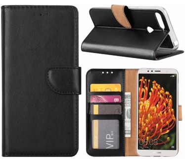 Luxe Lederen Bookcase hoesje voor de Huawei Y6 2018 - Zwart (Huawei Y6 2018) Zwart