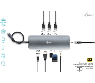 i-tec USB-C Metal Nano Docking Station 4K HDMI LAN + Power Delivery 100W