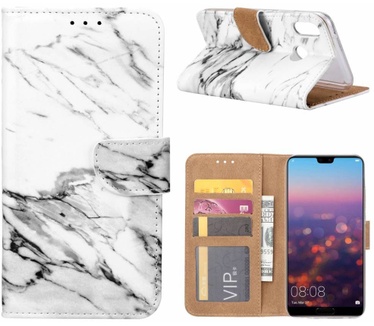 Marmer print lederen Bookcase hoesje voor de Huawei P20 Lite - Wit (Huawei P20 Lite) Wit