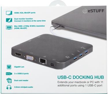 eStuff USB-C Docking Hub Grey