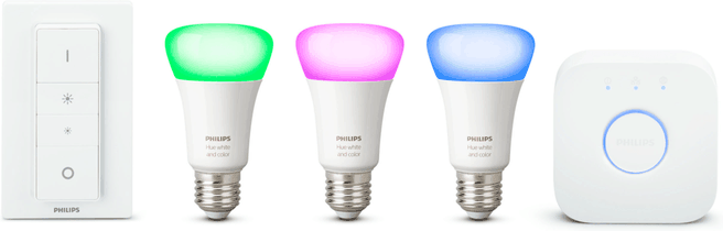 Philips Hue White and Color Ambiance Starter Pack (E27, 3 lampen, 1 dimmer, met Bridge 2.0)