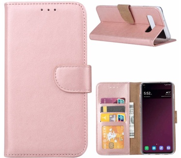 Luxe Lederen Bookcase hoesje voor de Samsung Galaxy S10 - Metallic Roze (Galaxy S10) Rosé Goud