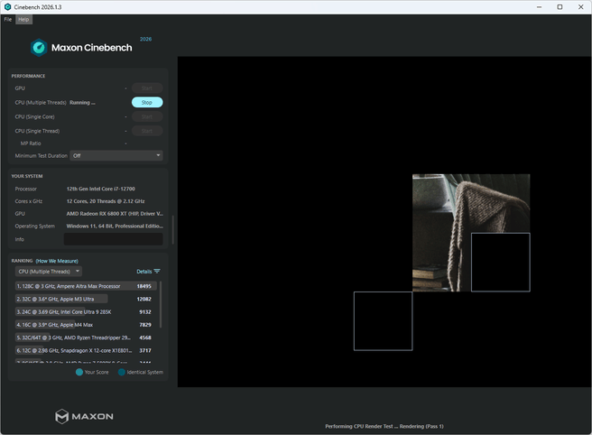 Cinebench is een snelle, gratis test om je cpu-prestaties te meten. Screenshot: Tweakers