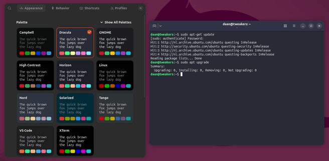 Ubuntu 25.10-thema's in de terminal