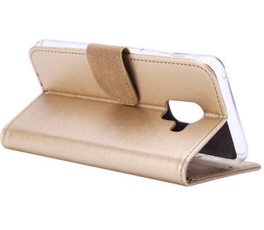 Luxe Lederen Bookcase hoesje voor de Samsung Galaxy A8 2018 - Goud (Samsung Galaxy A8 2018) Goud