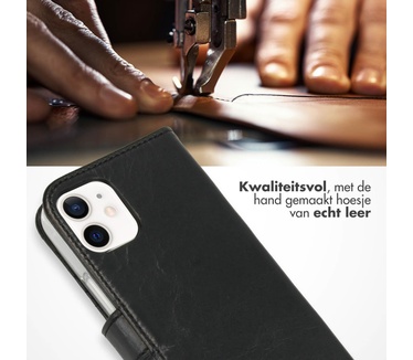 Selencia Echt Lederen Bookcase iPhone 12 Mini - Zwart