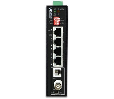 Planet IVC-234GT Industriële 1-poort BNC/RJ11 naar 4-poort Gigabit Ethernet VDSL2 extender