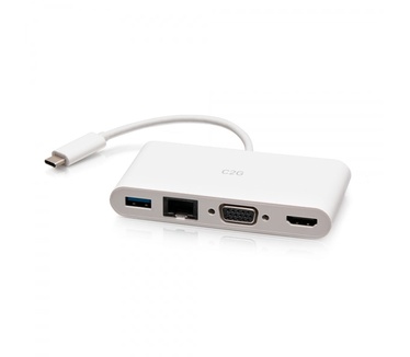 CablesToGo USB-C® naar HDMI®, VGA, USB-A, en RJ45 Multiport Adapter - 4K 30Hz - Wit