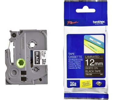 Brother P-Touch TZe-335 12 mm wit op zwarte tape gelamineerd (8 m)