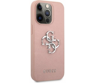Guess Saffiano Metal Logo Back Case iPhone 13 Pro (6.1") - Roze Roze