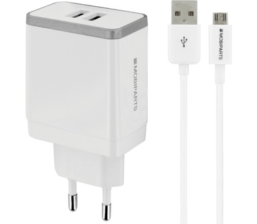 Mobiparts Wall Charger Dual USB 2.4A + Micro USB Cable White