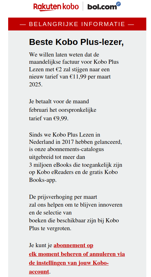 Kobo prijsstijging