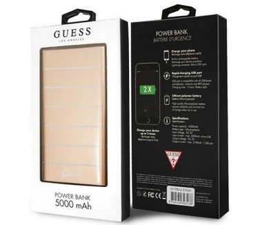 Guess Aluminium Stripes Power Bank - 5000mAh - Goud