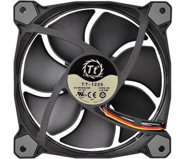 Thermaltake CL-F042-PL12SW-B. Soort: Ventilator, Ventilator diameter: 12 cm, Minimum centrifugesnelheid: 800 RPM. Kleur van het product: Zwart, Belichting: LED. Nominale netspanning: 0,21 A, Typisch stroomverbruik: 2,52 W. Maten ventilator (b x d x h): 12