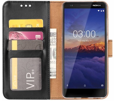 Luxe Lederen Bookcase hoesje voor de Nokia 5.1 - Zwart (Nokia 5.1) Zwart