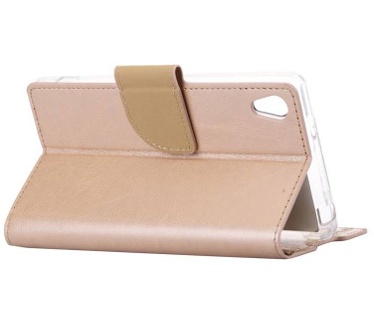 Luxe Lederen Bookcase hoesje voor de Sony Xperia Z5 - Goud (Sony Xperia Z5) Goud