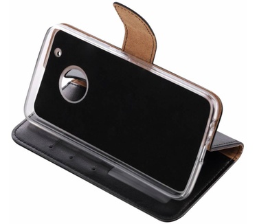 Luxe Lederen Bookcase hoesje voor de Motorola Moto G5 Plus - Zwart (Motorola Moto G5 Plus) Zwart
