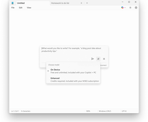Windows Kladblok lokale AI-functies