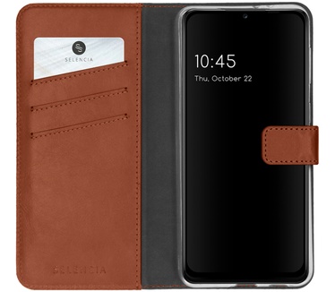 Selencia Echt Lederen Bookcase Samsung Galaxy A22 (5G) - Lichtbruin