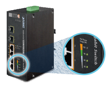 Planet IGS-624HPT Industriële Din-Rail 4-Poort Gigabit RJ45-2-poort SFP High Power POE Switch