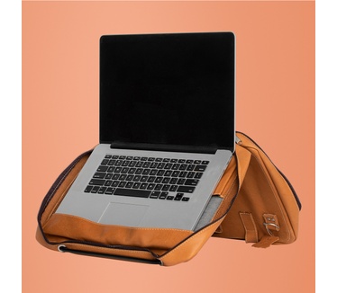 R-Go Tools R-Go Viva 15.6" Laptoptas, Full Grain Leather (LWG gecertificeerd), Geïntegreerde laptopstandaard, Schouderband, Bruin