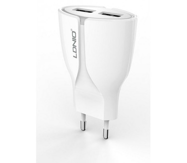 LDNIO Dual USB Adapter met MicroUSB kabel - 2.1A - A2271 - White