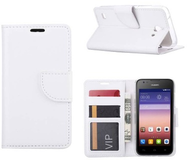 Luxe Lederen Bookcase hoesje voor de Huawei Ascend Y550 - Wit (Huawei Ascend Y550) Wit