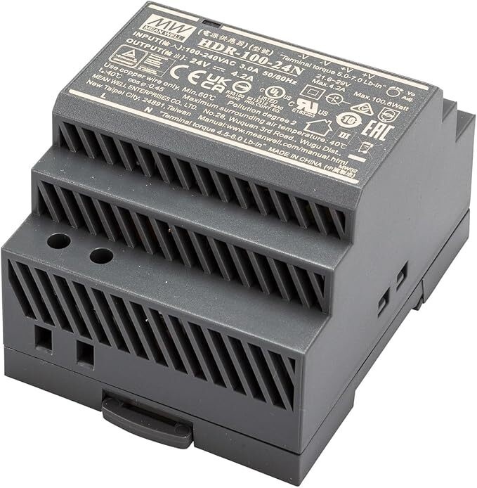Mean Well HDR-100-24N din rail voeding, 24V, 2.4A, 108W - onderzijde