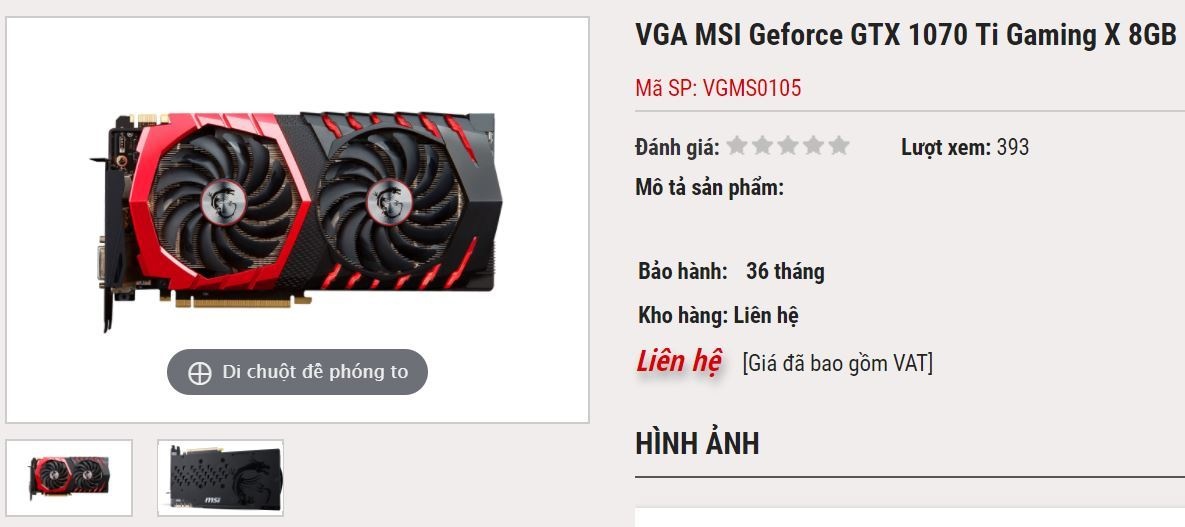 Nvidia GTX 1070 Ti weblistings