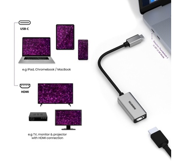 Marmitek USB-C naar HDMI adapter 08369 Zilver, Zwart