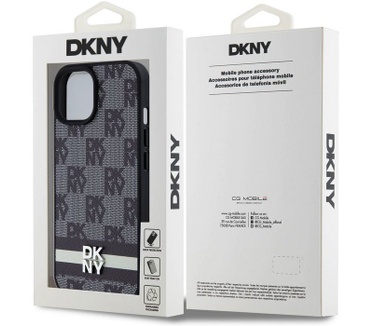 DKNY Checkered Printed Stripe Back Case - iPhone 15 (6.1") Zwart Zwart