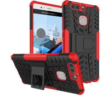 qMust Huawei P9 Rugged Hybrid Case - Dual Protection - Red