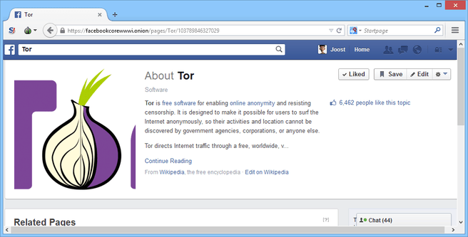 Facebook via Tor