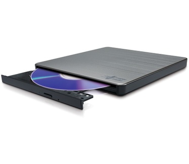 Hitachi-LG Data Storage Hitachi-LG GP60 externe dvd-drive, slanke draagbare dvd-brander/schrijver/speler voor laptop, met tv-connectiviteit, Windows en Mac OS Compatible, USB 2.0, 8x lezen/schrijfsnelheid - zilver Aluminium