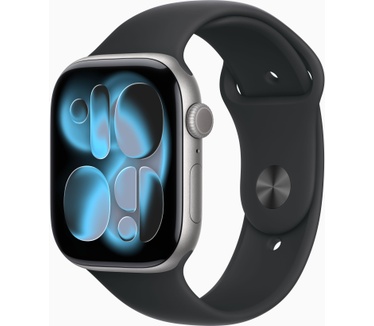 Apple Watch Series 11, 46mm, GPS + Cellular, Aluminium, Sportbandje S/M, Grijs (Zwart)