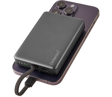 Intenso Powerbank MC10000 met geïntegreerde USB-C kabel en magnetische achterkant, 10.000 mAh, 20 Watt