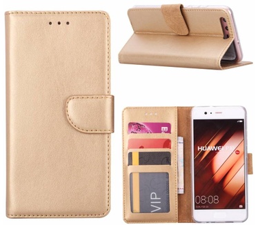 Luxe Lederen Bookcase hoesje voor de Huawei P10 - Goud (Huawei P10) Goud