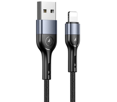 Usams U55 Gevlochten Lightning Kabel (100cm) - Zilver Zilver, Zwart